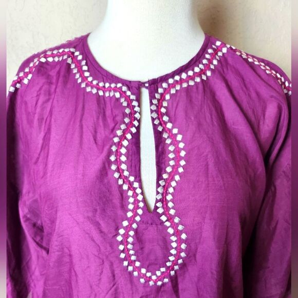 Kas New York Embroidered Silk Blend Purple Top Tunic Blouse Size M - Picture 2 of 6